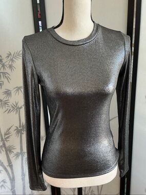 Forever 21 Metallic Charcoal Long Sleeve Tunic Top